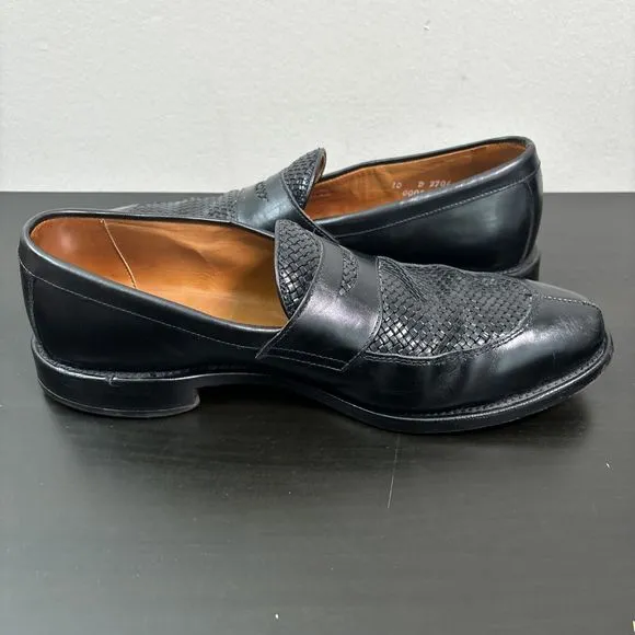 ALLEN EDMONDS Men's Leyland Black Woven Leather Penny Loafers Size 10 D