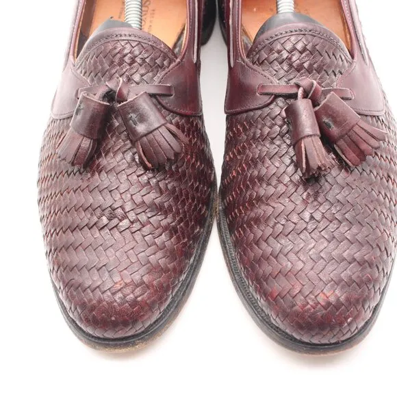 Allen Edmonds Surry Men's 11 C Narrow Woven Burgundy Leather Tassel Loafers USA