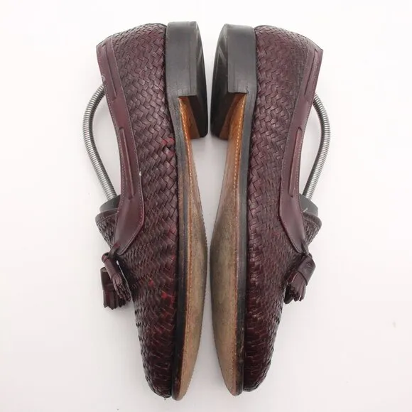 Allen Edmonds Surry Men's 11 C Narrow Woven Burgundy Leather Tassel Loafers USA