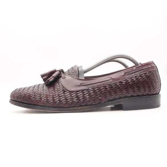 Allen Edmonds Surry Men's 11 C Narrow Woven Burgundy Leather Tassel Loafers USA