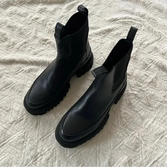 Allsaint Harlee Black Leather Lug Sole Chelsea Boots