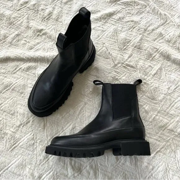 Allsaint Harlee Black Leather Lug Sole Chelsea Boots
