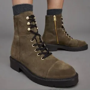 ALLSAINTS Dusty Suede Cap Toe Lug Sole Combat Boots - Olive Green - Size 8