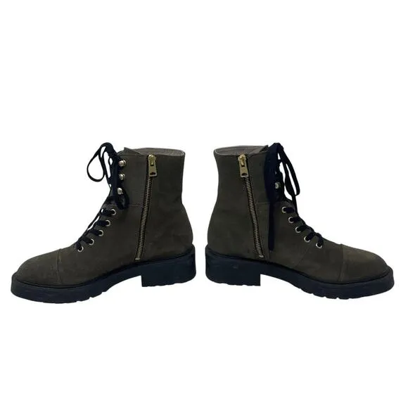 ALLSAINTS Dusty Suede Cap Toe Lug Sole Combat Boots - Olive Green - Size 8