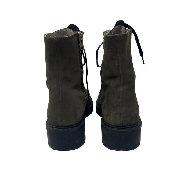 ALLSAINTS Dusty Suede Cap Toe Lug Sole Combat Boots - Olive Green - Size 8