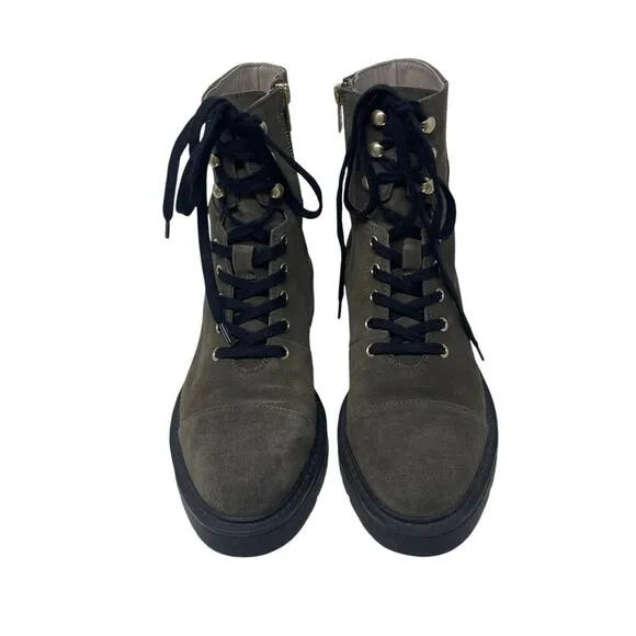 ALLSAINTS Dusty Suede Cap Toe Lug Sole Combat Boots - Olive Green - Size 8