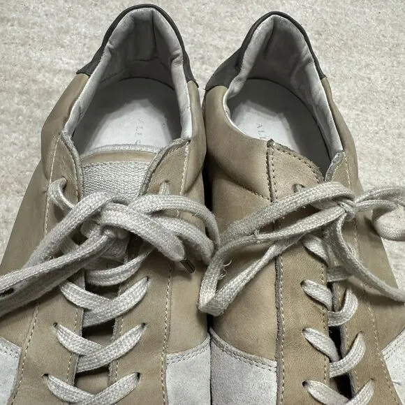 AllSaints Men's US 13 Leather Low Top Trainers Sneakers Cream Tan