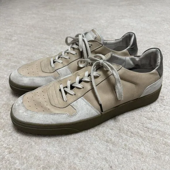 AllSaints Men's US 13 Leather Low Top Trainers Sneakers Cream Tan