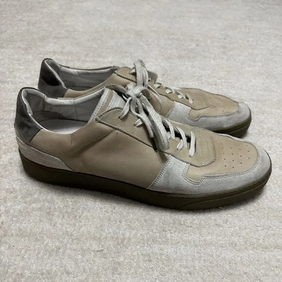 AllSaints Men's US 13 Leather Low Top Trainers Sneakers Cream Tan