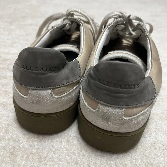 AllSaints Men's US 13 Leather Low Top Trainers Sneakers Cream Tan