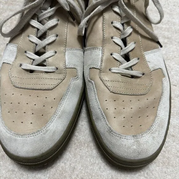 AllSaints Men's US 13 Leather Low Top Trainers Sneakers Cream Tan