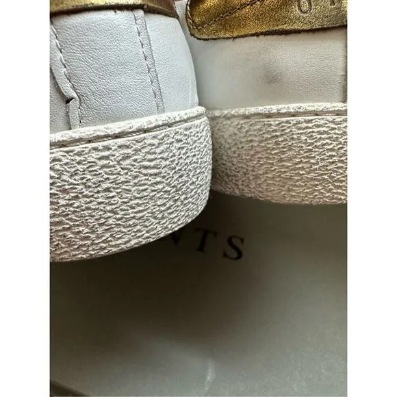 AllSaints Sheer Leather Low Top, Distressed Finished, White/Gold Women Size 8M