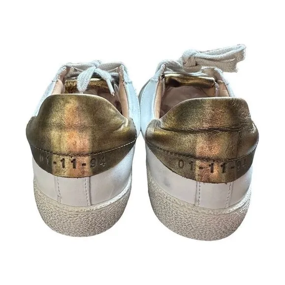 AllSaints Sheer Leather Low Top, Distressed Finished, White/Gold Women Size 8M
