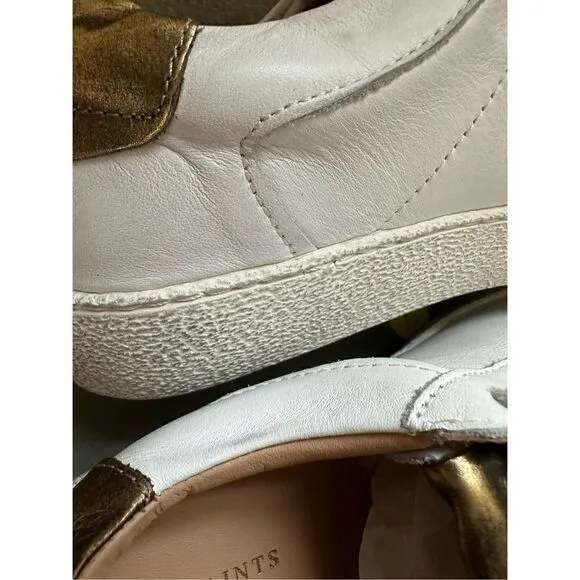 AllSaints Sheer Leather Low Top, Distressed Finished, White/Gold Women Size 8M