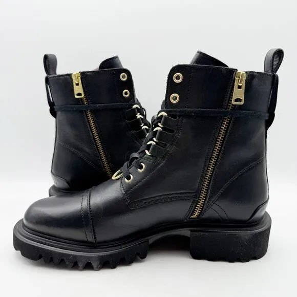 AllSaints Womens Lydia Combat Boots US 10 EU 40 Black Leather Calf-High NIB
