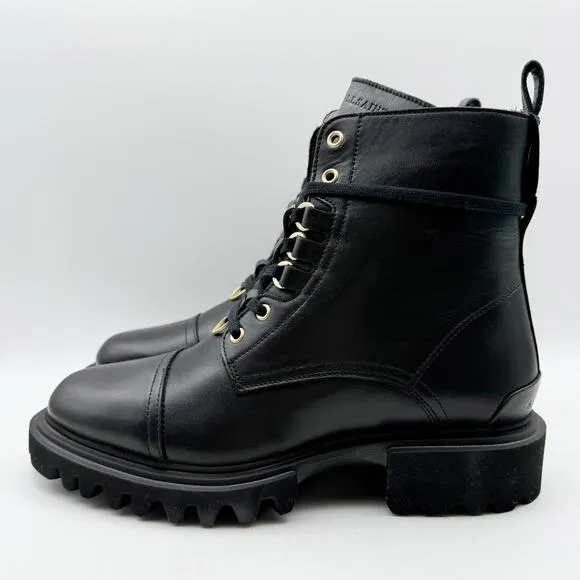 AllSaints Womens Lydia Combat Boots US 10 EU 40 Black Leather Calf-High NIB