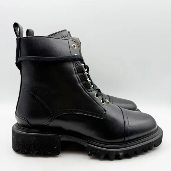 AllSaints Womens Lydia Combat Boots US 10 EU 40 Black Leather Calf-High NIB