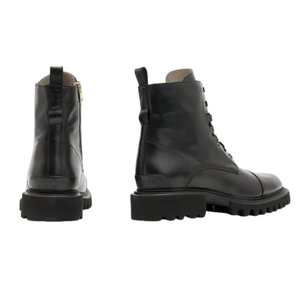 AllSaints Womens Lydia Combat Boots US 10 EU 40 Black Leather Calf-High NIB
