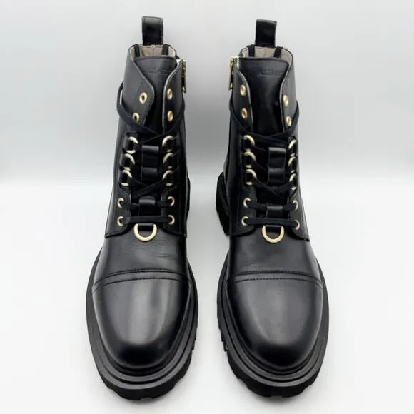 AllSaints Womens Lydia Combat Boots US 10 EU 40 Black Leather Calf-High NIB