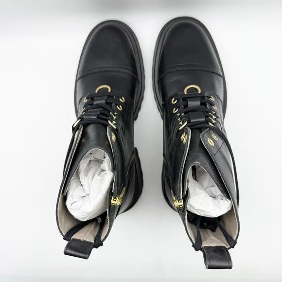 AllSaints Womens Lydia Combat Boots US 10 EU 40 Black Leather Calf-High NIB