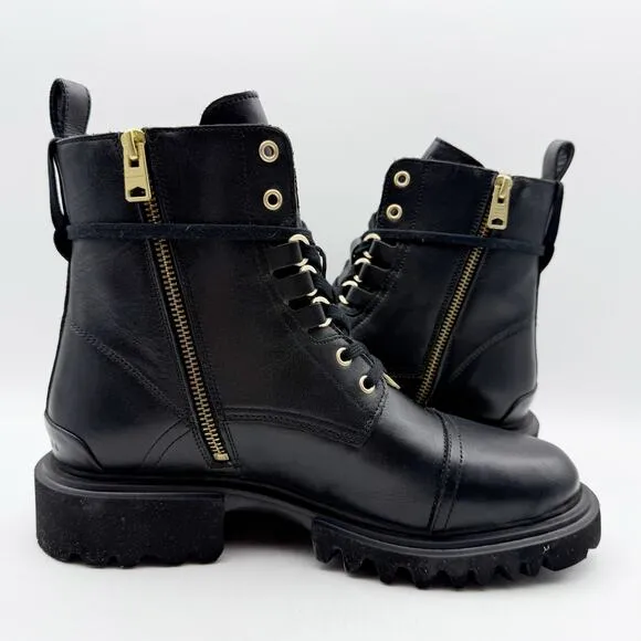 AllSaints Womens Lydia Combat Boots US 10 EU 40 Black Leather Calf-High NIB