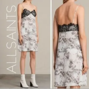 AllSaints Ives Tyde Lace Trim Silk Slip Dress size Small- NEW