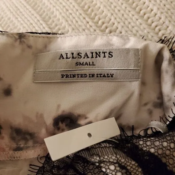 AllSaints Ives Tyde Lace Trim Silk Slip Dress size Small- NEW