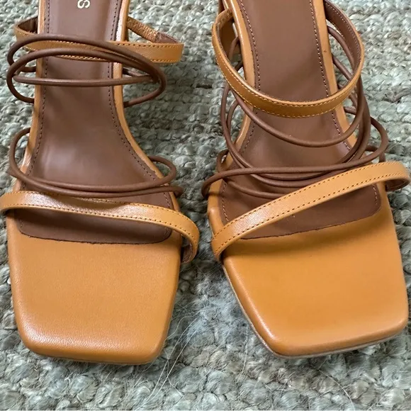 Alohas sunbeam orange strappy slip on square toe heels