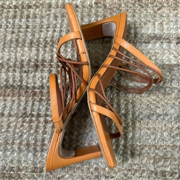 Alohas sunbeam orange strappy slip on square toe heels