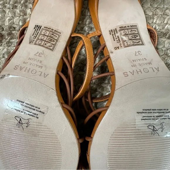 Alohas sunbeam orange strappy slip on square toe heels
