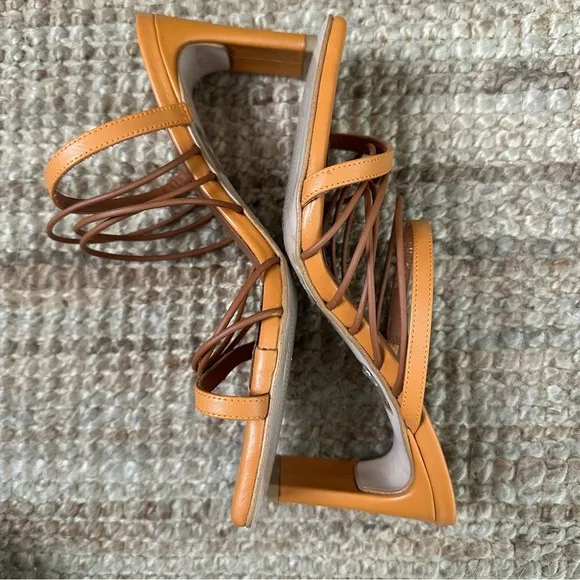 Alohas sunbeam orange strappy slip on square toe heels