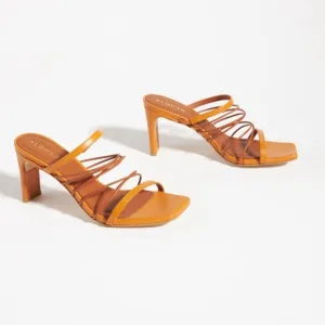Alohas sunbeam orange strappy slip on square toe heels