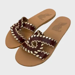 Ancient Greek Chestnut Brown   Platinum Desmos Stitch Slide Sandals Size 36