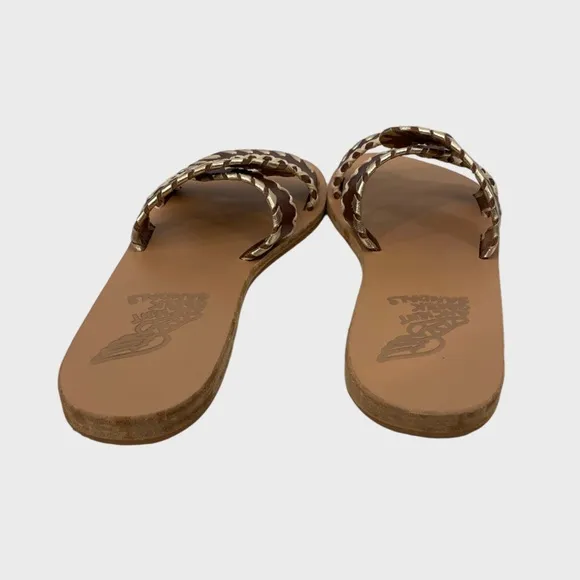 Ancient Greek Chestnut Brown   Platinum Desmos Stitch Slide Sandals Size 36