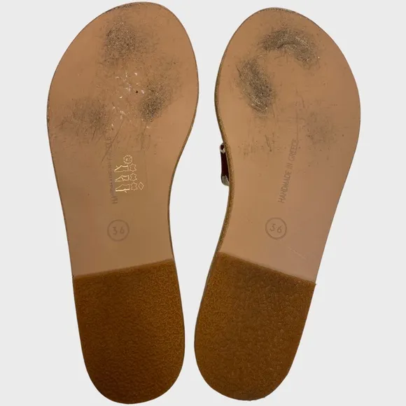 Ancient Greek Chestnut Brown   Platinum Desmos Stitch Slide Sandals Size 36