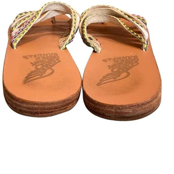 ANCIENT GREEK Niki Raffia Sandals - White / Multi Stripes, Sz EU 38