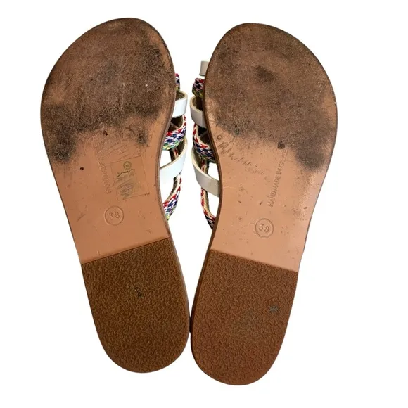 ANCIENT GREEK Niki Raffia Sandals - White / Multi Stripes, Sz EU 38