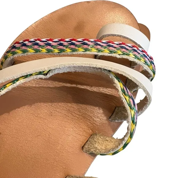 ANCIENT GREEK Niki Raffia Sandals - White / Multi Stripes, Sz EU 38