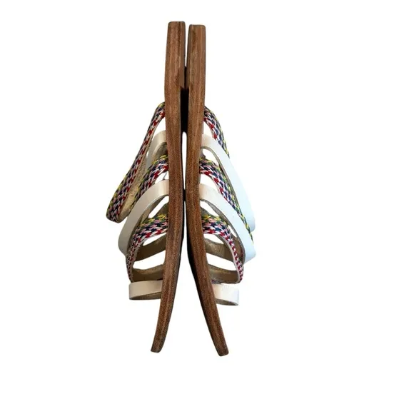 ANCIENT GREEK Niki Raffia Sandals - White / Multi Stripes, Sz EU 38
