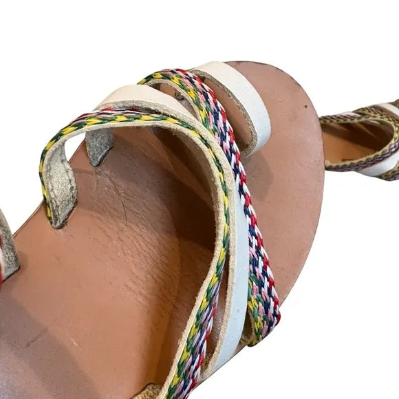 ANCIENT GREEK Niki Raffia Sandals - White / Multi Stripes, Sz EU 38