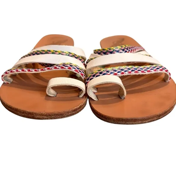 ANCIENT GREEK Niki Raffia Sandals - White / Multi Stripes, Sz EU 38