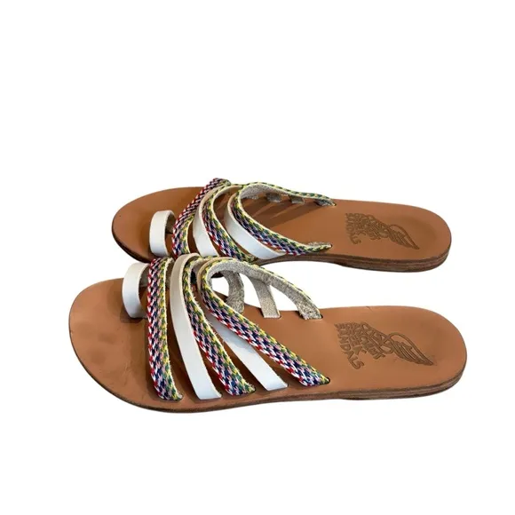 ANCIENT GREEK Niki Raffia Sandals - White / Multi Stripes, Sz EU 38