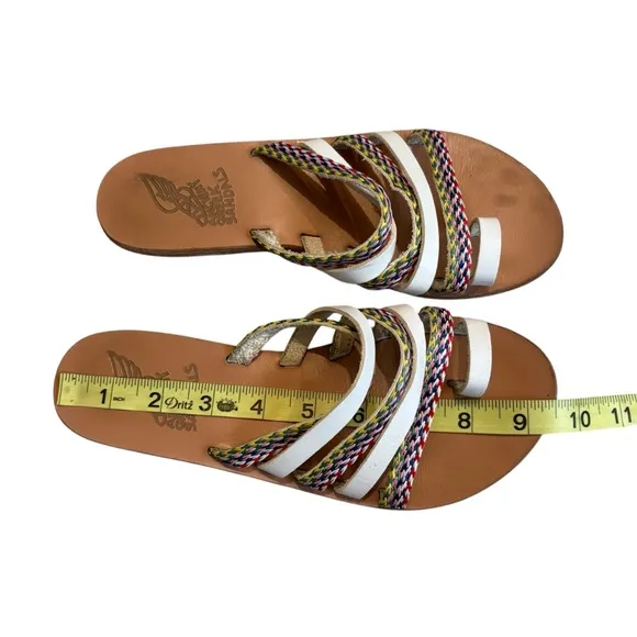 ANCIENT GREEK Niki Raffia Sandals - White / Multi Stripes, Sz EU 38