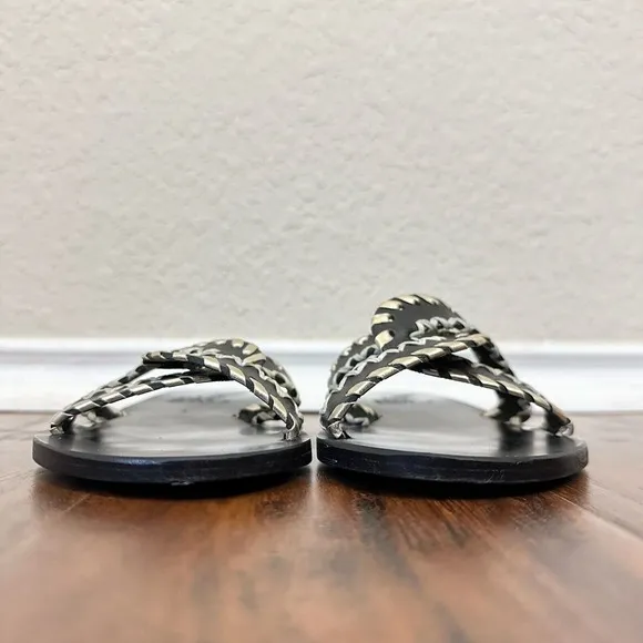 ANCIENT GREEK SANDALS Desmos Stitch Slide Sandals in Black/Light Gold