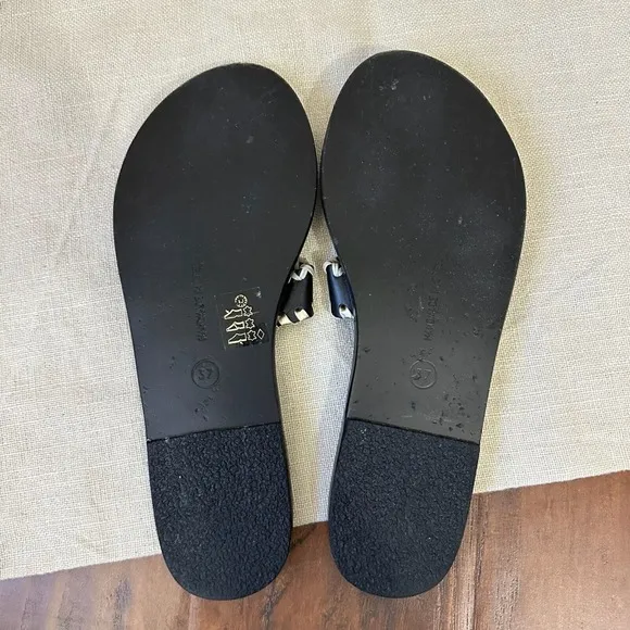 ANCIENT GREEK SANDALS Desmos Stitch Slide Sandals in Black/Light Gold