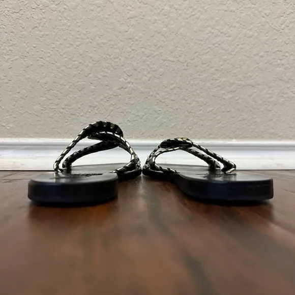 ANCIENT GREEK SANDALS Desmos Stitch Slide Sandals in Black/Light Gold
