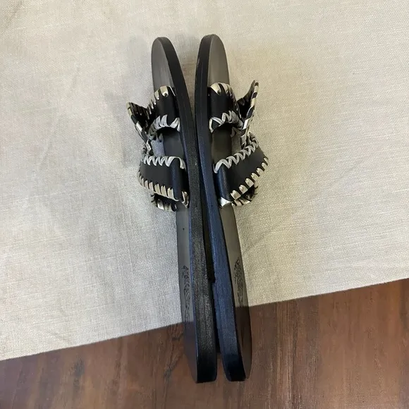 ANCIENT GREEK SANDALS Desmos Stitch Slide Sandals in Black/Light Gold