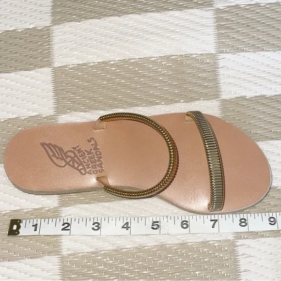 Ancient Greek Sandals Gold Leather Saita Slip On Flat Sandals