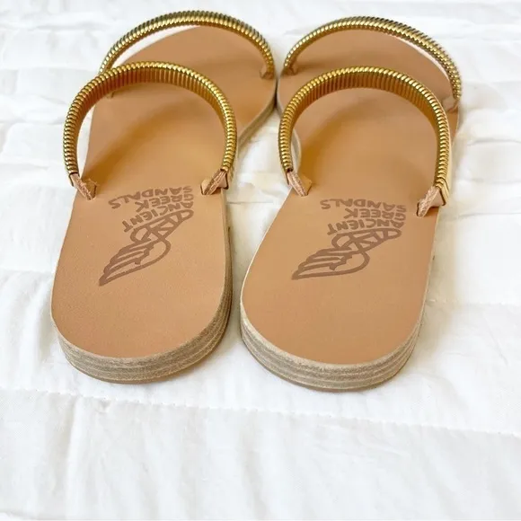 Ancient Greek Sandals Gold Leather Saita Slip On Flat Sandals