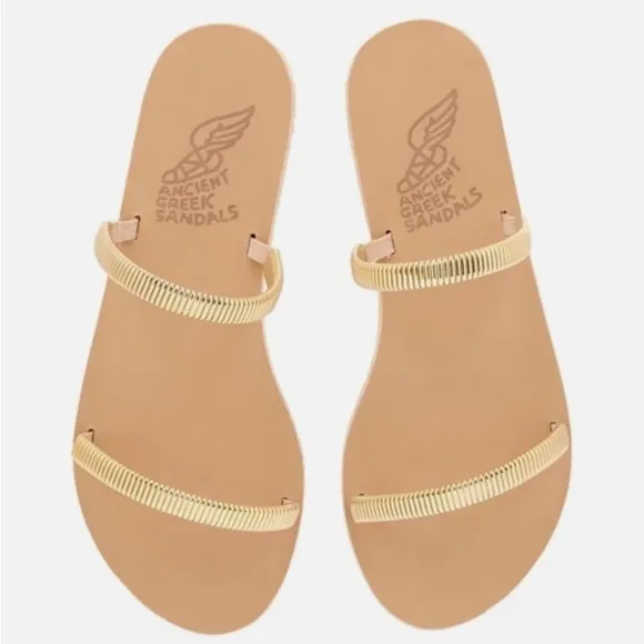 Ancient Greek Sandals Gold Leather Saita Slip On Flat Sandals